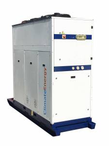 Ilustracja chłodzonego powietrzem agregatu chłodniczego o mocy 70 kW, agregatu chłodniczego, jednostki chłodzącej do użytku w chłodzeniu procesowym. 
