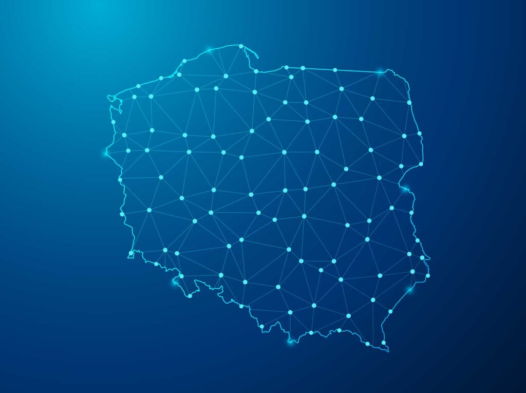 Digitale Deutschlandkarte mit Netzwerkverbindungen &ndash; Mietk&auml;lte und Klimaenergie bundesweit.