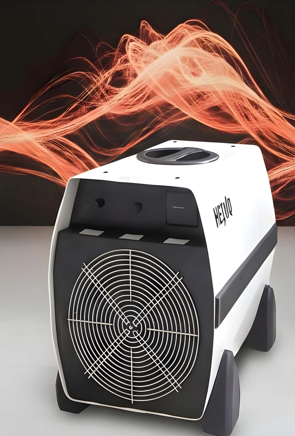 Mobiles Heizger&auml;t mit warmer Luftdarstellung &ndash; flexible W&auml;rme und Klimaenergie.